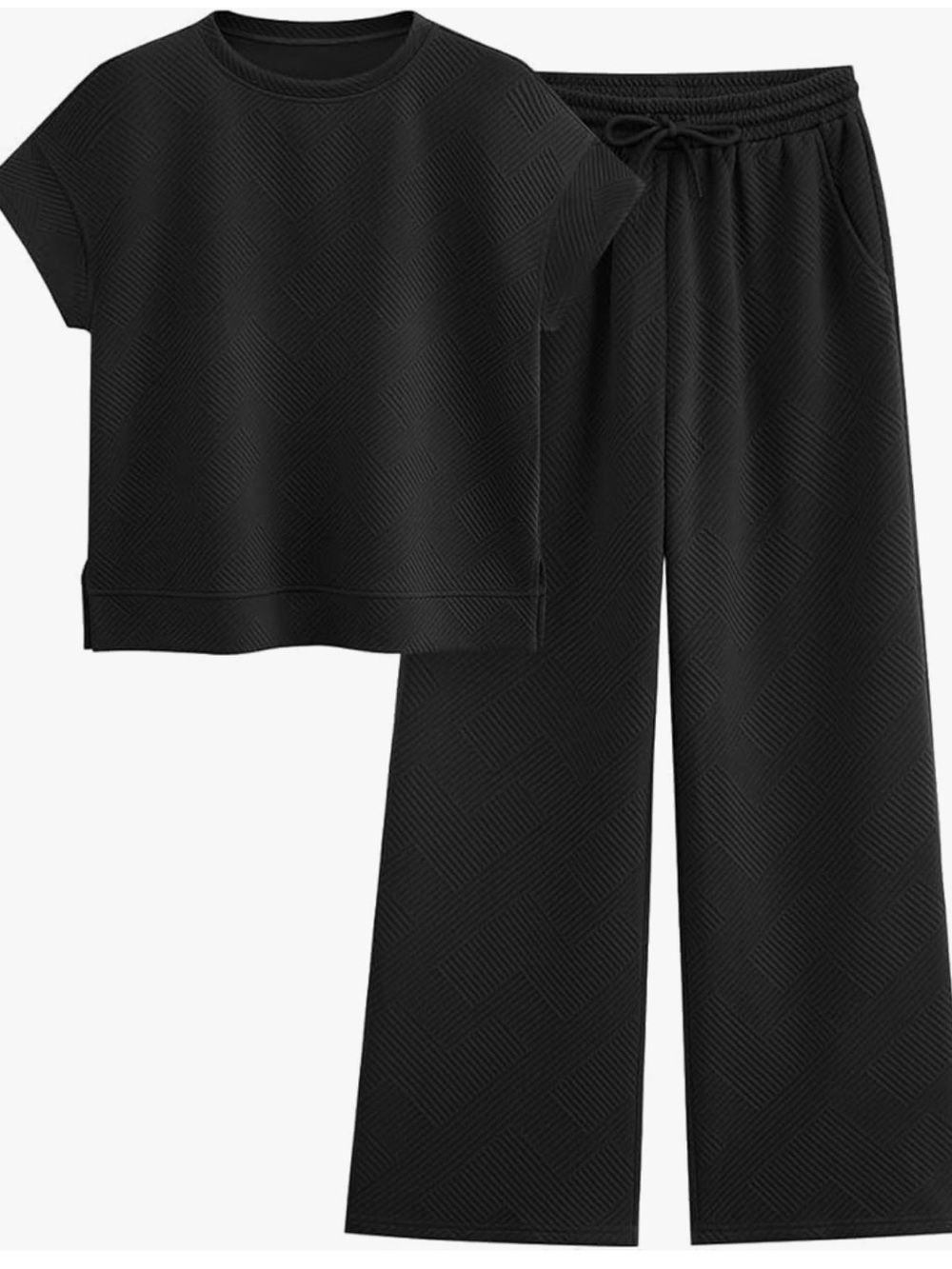 Black Textured Two-Piece Pantsuit Set
